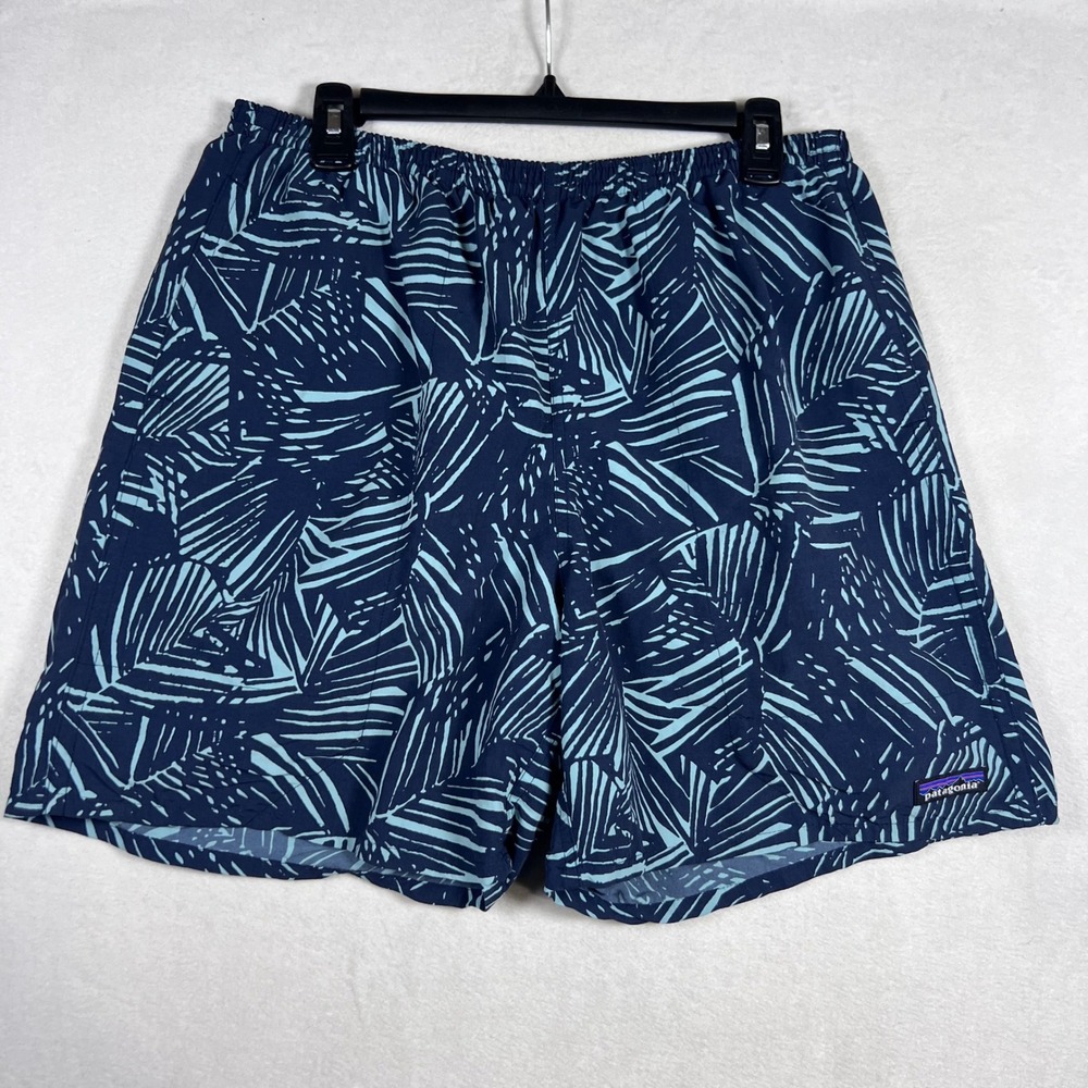 Patagonia Baggies Shorts Mens Large Navy Blue Palm Leaf Print Board Shorts 6in